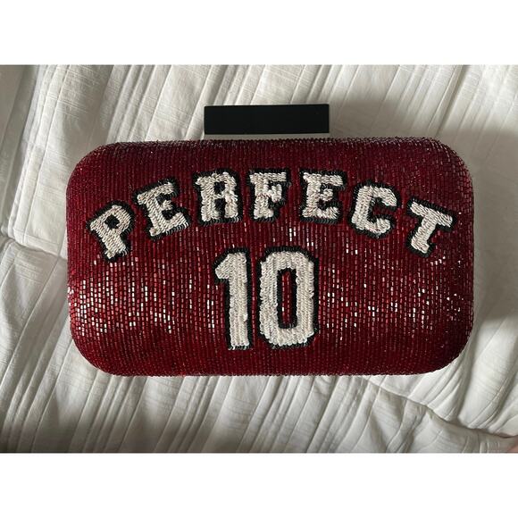 Alice+Olivia Clutch Bag Purse Shirley Perfect 10 Red Beaded